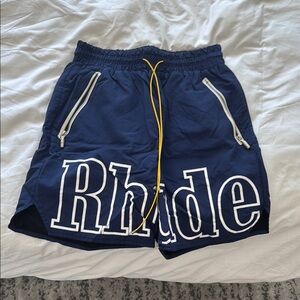 Rhude Blue Shorts with Yellow Accents